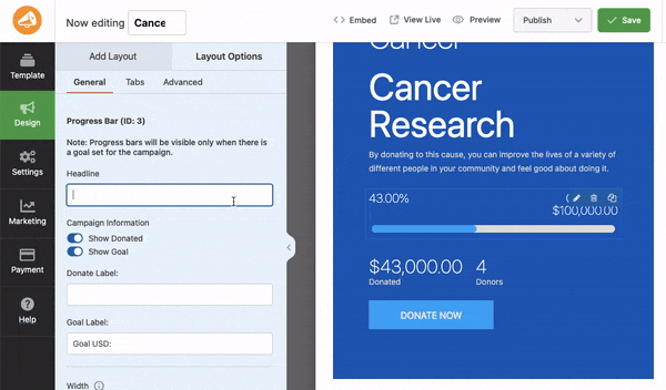 Editing progress bar in Charitable