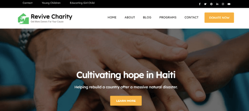 Revive Charity nonprofit WordPress theme