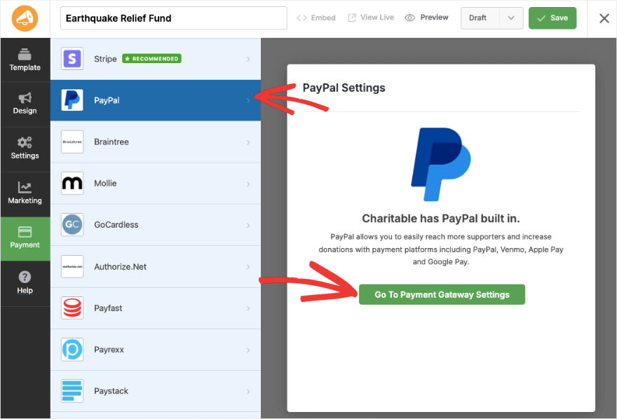 PayPal integration page