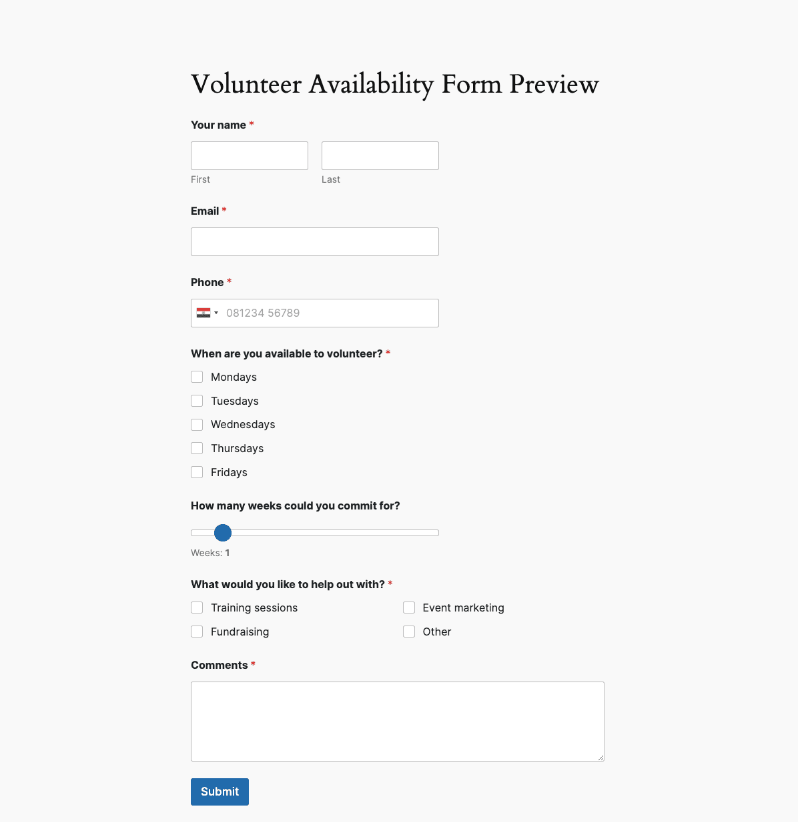 WPForms volunteer form