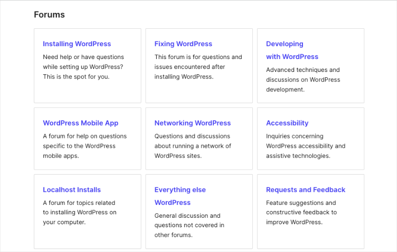 WordPress help forums