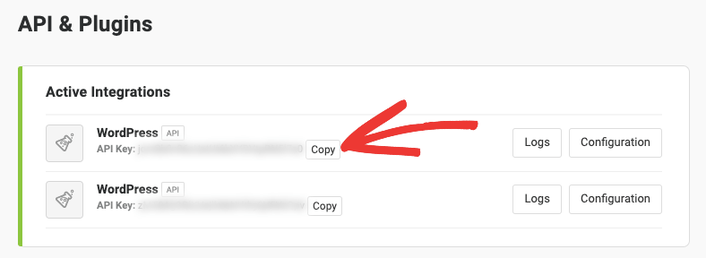 Copy WordPress API key