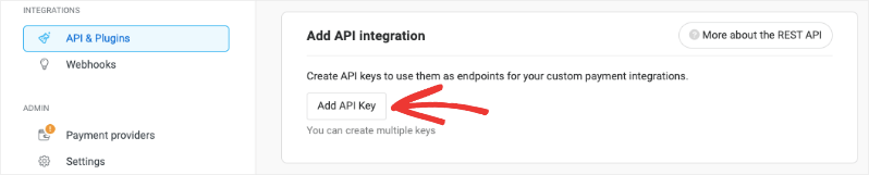 Create an API key in Payrexx