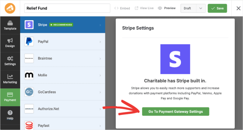 Stripe payment gateway in the campaign builder